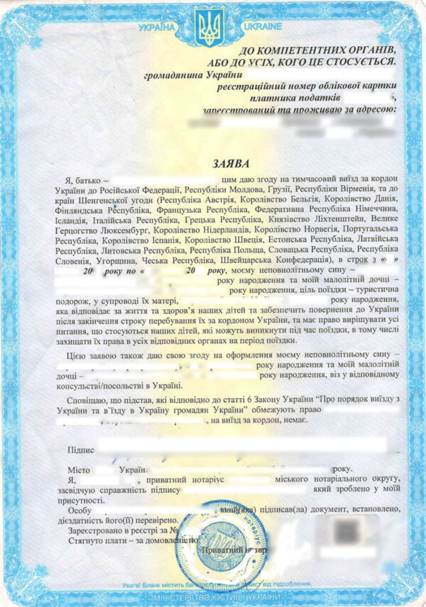 Consent to Travel for Minor Translation - Image 2