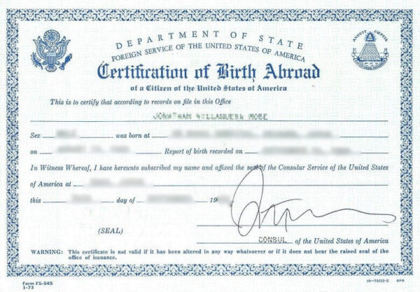 US Consular Report of US Citizen Born Abroad Translation - Image 5